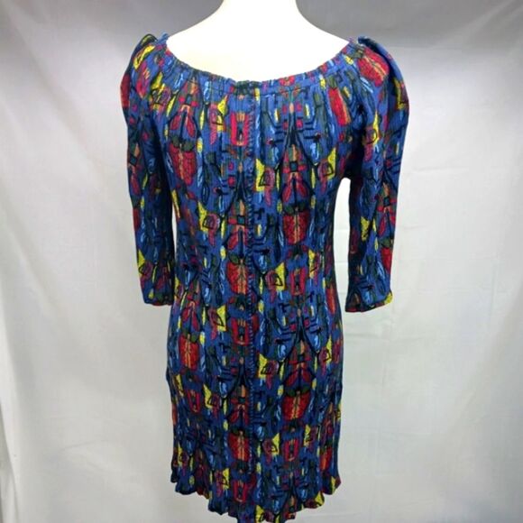 Urban Mangoz Off Shoulder Cotton Stretch Colorful Abstract Midi Dress Large - Picture 2 of 6